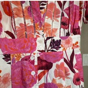 Kasia V-Neck long sleeve ROMPER button down front, pink rose floral  Sz S
